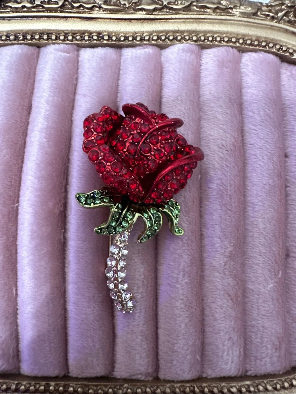 Red Crystal Rose Brooch Pin - Designer Style